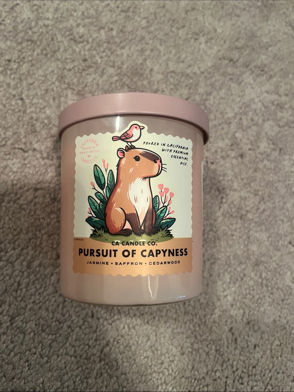 Pursuit of Capyness Jasmine Saffron Cedarwood Candle - Pink